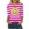 thumbnail image 1 of ALLLIST Striped Womens Tops Plus Size V-Neck Pink 3/4 Sleeve Casual Basic Button T-Shirts Womens T Shirts, 1 of 3