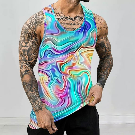 ALLLIST Summer Tank Tops Men Big And Tall Sleeveless Pullover Casual Tie Dye Undershirts for Men Size S-4XL