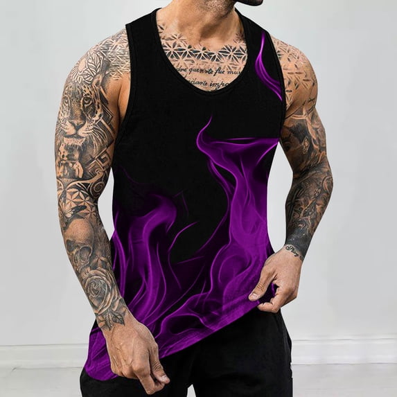 ALLLIST Summer Tank Tops Men Purple Sleeveless Pullover Flame Casual Shirts for Men Size S-4XL