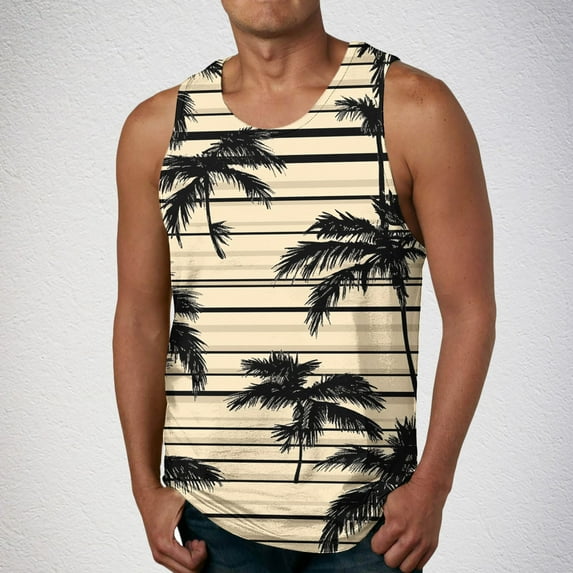 ALLLIST Summer Tank Tops for Men Cotton Hawaiian Pullover Breathable Yellow Undershirts for Men Size S-2XL