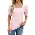 thumbnail image 1 of ALLLIST Summer Tops Pink Square Neckline Solid Hollow Short Sleeve T-Shirts Tshirt Dress Women L, 1 of 4