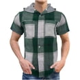 thumbnail image 1 of ALLLIST Summer Tops Short Sleeve Green Crew Neck Plaid Casual Button T-Shirts with Pocket Mens Dress Shirts, 1 of 5