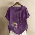 thumbnail image 1 of ALLLIST Summer Tops for Women 2024 Purple Cotton and Linen Button Crew Neck Short Sleeve Graphic T-Shirts Womens Shirts Plus Size XXXL, 1 of 5