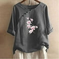 thumbnail image 1 of ALLLIST Summer Tops for Women 2024 Short Sleeve Gray Scoop Neck Graphic Button Casual T-Shirts Women Blouses Dressy Casual, 1 of 4