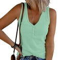thumbnail image 1 of ALLLIST Summer Tops for Women Green V-Neck Ribbed Sleeveless Solid Button Tank Tops Womens Tank Tops XL, 1 of 5