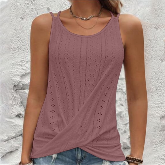 ALLLIST Summer Tops for Women Red Cami Crew Neck Sleeveless Solid Tank Tops Tank Tops L