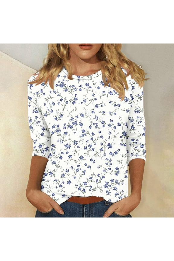 Summer Womens Tops 3/4 Sleeve Plus Size T Shirts Floral Trendy Blouse Clothing for Women
