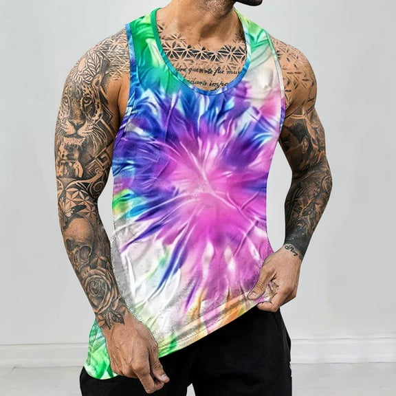 ALLLIST Tank Tops Men Big And Tall Summer Sleeveless Pullover Casual Tie Dye Shirts for Men Size S-4XL