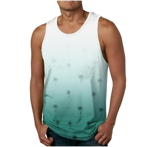 ALLLIST Tank Tops Men Green Summer Cotton Pullover Gradient Undershirts for Men Size S-2XL