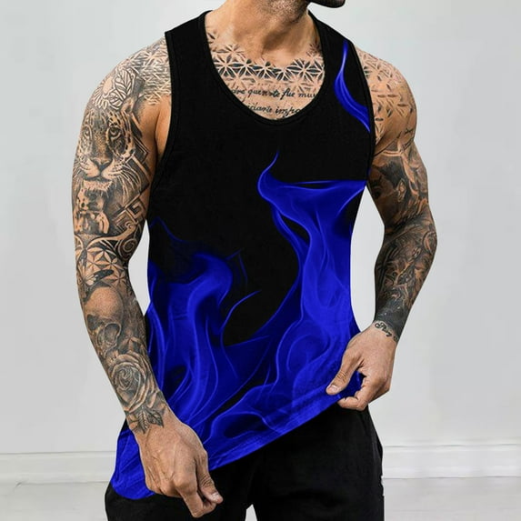 ALLLIST Tank Tops for Men Blue Summer Sleeveless Pullover Casual Flame Underwear for Men Size S-4XL