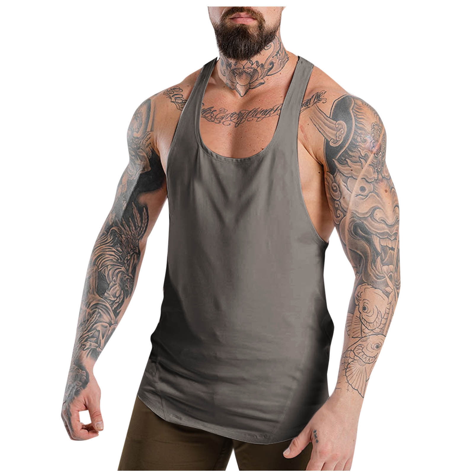 ALLLIST Tank Tops for Men Gray Gym Workout Pullover Solid Breathable ...
