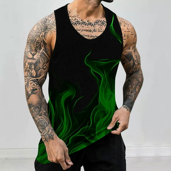 ALLLIST Tank Tops for Men Green Summer Sleeveless Pullover Casual Flame Undershirts for Men Size S-4XL