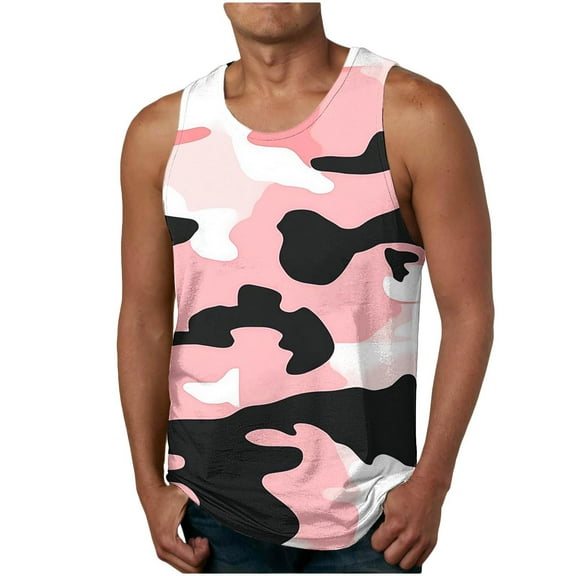 ALLLIST Tank Tops for Men Sleeveless Summer Cotton Big And Tall Pullover Comfy Pink Camouflage Shirts for Men Size S-2XL