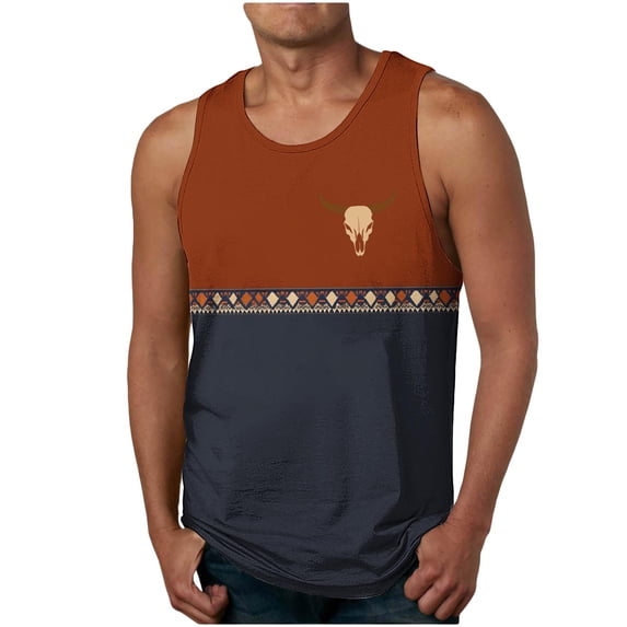 ALLLIST Tank Tops for Men Summer Cotton Sleeveless Pullover Casual Animal Print Brown Shirts for Men Size S-2XL