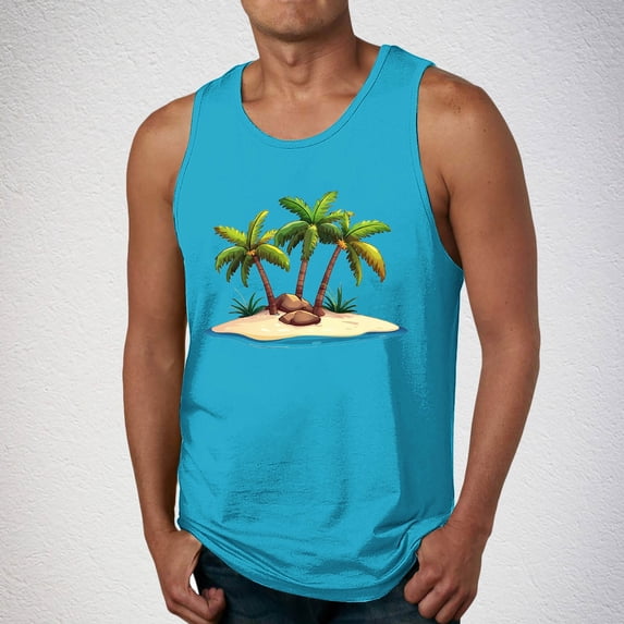 ALLLIST Tank Tops for Men Summer Hawaiian Cotton Pullover Blue Casual Undershirts for Men Size S-2XL