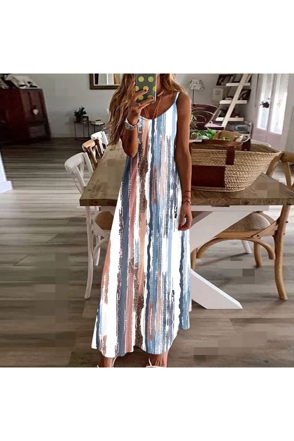Tie Dye Ladies Dresses Summer V Neck Slip Dress Casual A Line Women's Clothing