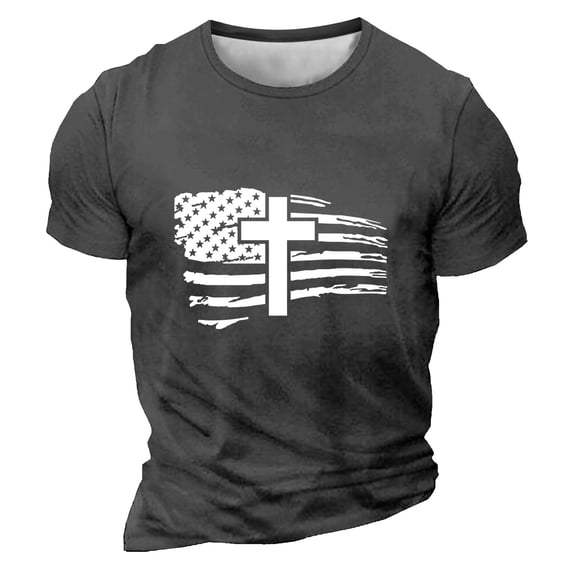 ALLLIST Womens Tops Clearance Under $5 Short Sleeve Gray Crew Neck Independence Day Printed T-Shirts Casual Womens Blouses L