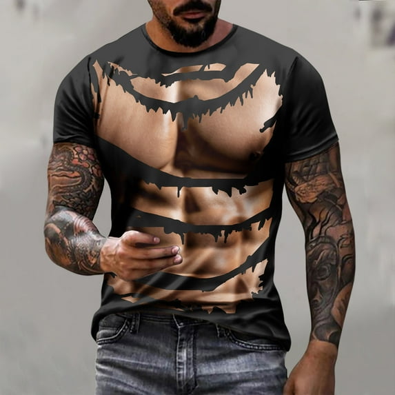 ALLLIST Tops for Man Crew Neck Short Sleeve Black Muscle Gift T-Shirts Graphic Printed Loose Mens Shirts