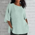 thumbnail image 1 of ALLLIST Tops for Women Crew Neck Cotton 3/4 Sleeve T-Shirts Green Plain Fashion Shirts Clothing for Women, 1 of 6