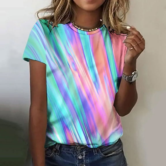 ALLLIST Tops for Women Short Sleeve Crew Neck Summer T-Shirts Blue Fashion Floral Shirts Women's Clothing