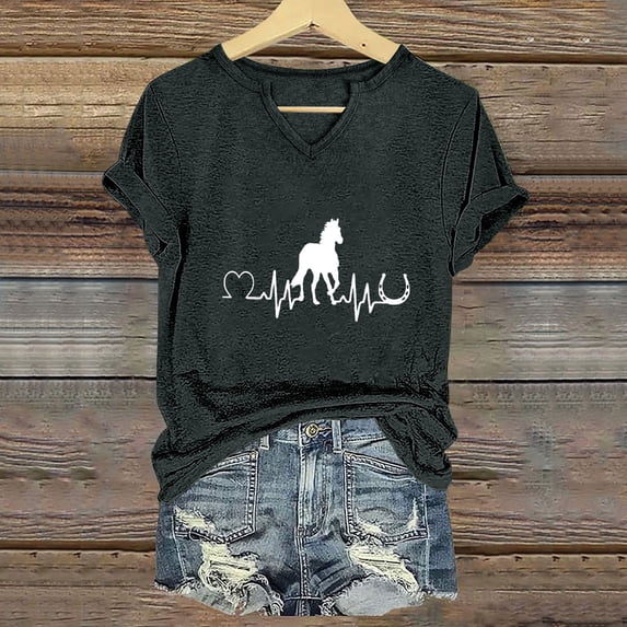 ALLLIST Tops for Women Summer Short Sleeve V Neck T-Shirts Gray Animal Print Fashion Shirts Women's Clothing