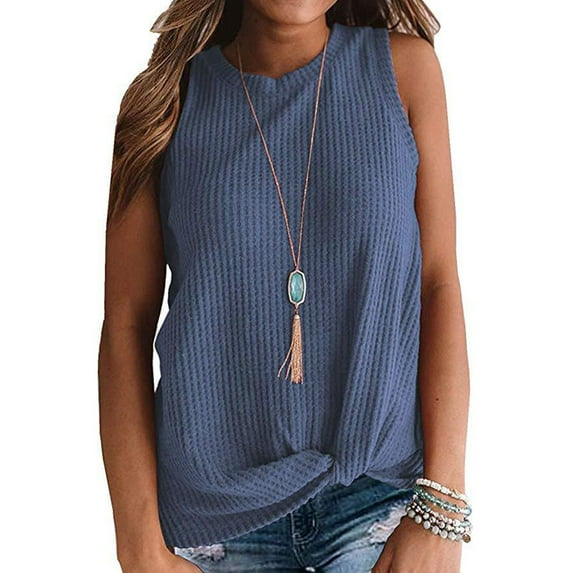 ALLLIST Tops for Women Trendy Blue Solid Ribbed Crew Neck Sleeveless Tank Tops Women Tank Tops XL
