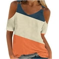 thumbnail image 1 of ALLLIST Tops for Women Trendy Orange Geometric Hollow Short Sleeve V-Neck T-Shirts T Shirts for Women XXXL, 1 of 4