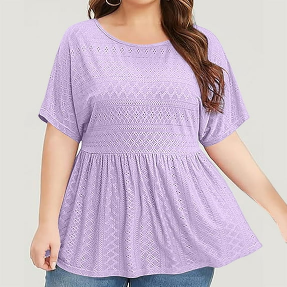 ALLLIST Tops for Women Trendy Purple Short Sleeve Crew Neck Casual Solid T-Shirts Casual Blouses for Women L