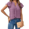 thumbnail image 1 of ALLLIST Tops for Women V Neck Summer Short Sleeve Blouse Plain Fashion Purple Flounce Ladies Tops, 1 of 8