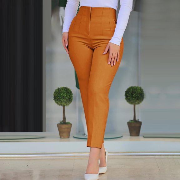 ALLLIST Trendy Womens Pants High Rise Suit Pants Orange Solid Slim Lounge Ladie's Pants