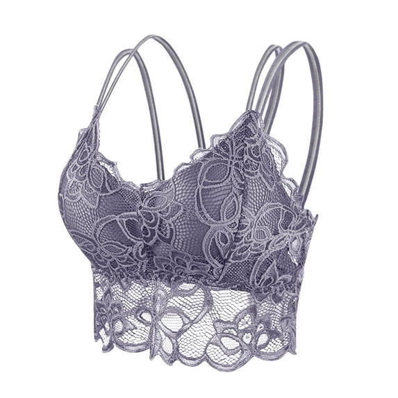 ALLLIST Underwear for Women Lace Wirefree Plus Size Bras Gray See Through Solid Crop-Top Women's Lingerie Size XL
