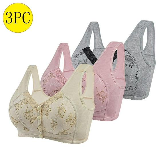 ALLLIST Underwear for Women No Underwire Pack 3 Front Closure Bras Floral Beige Cozy Adaptive Women's Lingerie Size 44