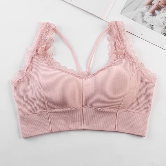 ALLLIST Underwear for Women Wirefree Seamless Lace Crop-Top Pink Plian Comfort T-Shirt Ladie's Bras Size L