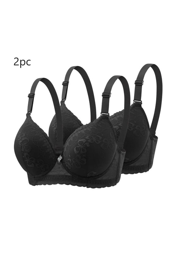 Underwire Underwear for Women Pack 2 Plus Size Bras Embroidered Push up Black T-Shirt Women's Lingerie Size 42