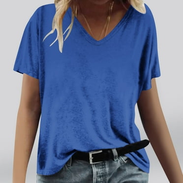 ALLLIST V-Neck Essentials Men's Blue Short Sleeve Solid T-Shirts Casual T Shirts for Women