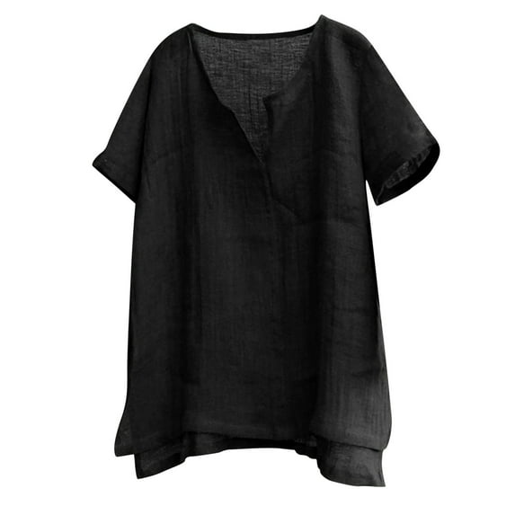 ALLLIST V Neck Shirts for Men Big And Tall Black Classic T-Shirt Short Sleeve Plain Cotton Linen Pullover Men Shirts