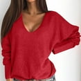 thumbnail image 1 of ALLLIST V Neck Sweater Women Pullover Long Sleeve Red Plain Raglan Sweaters Ladies, 1 of 6