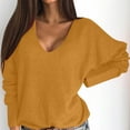 thumbnail image 1 of ALLLIST V Neck Sweaters Women Pullover Yellow Solid Long Sleeve Raglan Ladies Sweaters, 1 of 6