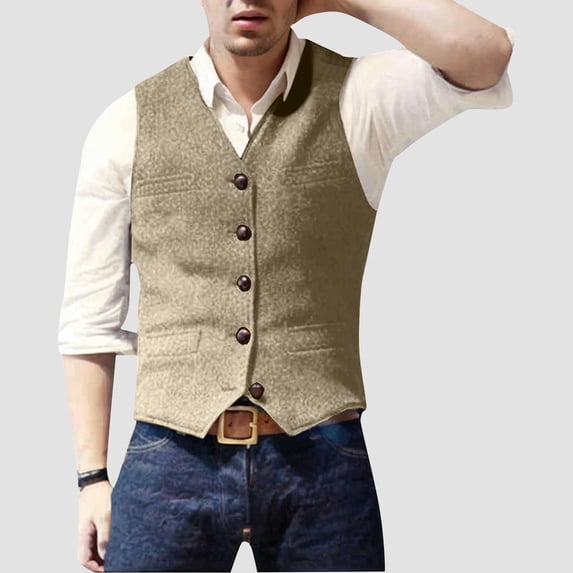 ALLLIST V Neck Tank Tops for Men Slim Beige Waistcoat Solid Casual Underwear for Men Size S-2XL