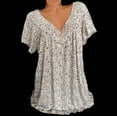 thumbnail image 1 of ALLLIST V-Neck Tops for Women Summer Short Sleeve Flounce White Floral Pleated Trendy Blouse Clothing for Women, 1 of 5