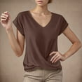 thumbnail image 1 of ALLLIST V Neck Womens Tops Summer Short Sleeve Blouse Plain Casual Brown Pullover Womens Clothing, 1 of 4