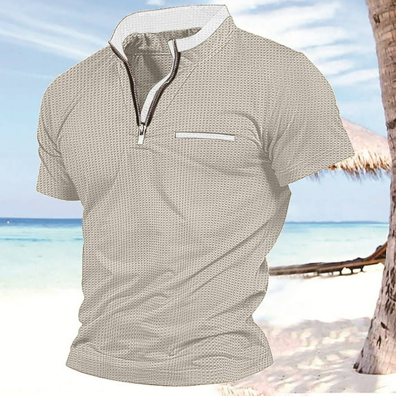 ALLLIST V-Neck Workout Tops Short Sleeve Yellow Solid Pullover with Pocket T-Shirts Quarter Zip Mans Tees
