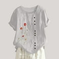 thumbnail image 1 of ALLLIST White Ladies Tops Short Sleeve Floral Crew Neck Button T-Shirts Womens Tees Loose Fit, 1 of 5