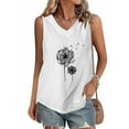 thumbnail image 1 of ALLLIST White Womens Summer Tops V-Neck Sleeveless Floral Casual Printed Cotton and Linen T-Shirts Dress Blouses for Women, 1 of 4
