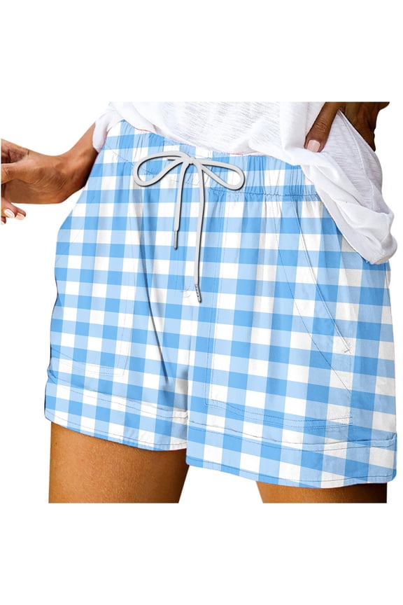 Wide-Leg Women's Shorts Blue Short Mid Color Block Elastic with Pockets Cargo Capris for Women 95%Polyester,5%Spandex Cargo XXL