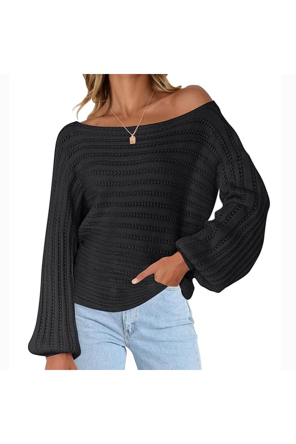 Winter Womens Sweaters Pullover Black Plain Long Sleeve Raglan Sweaters for Ladie