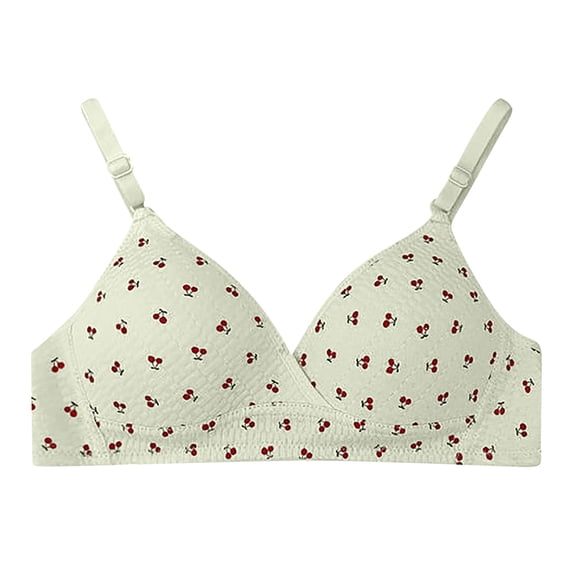 ALLLIST Wirefree Women Bras Full Coverage Unlined Training Green Comfy Cherry Prints T Shirt Bras for Ladies Size S-XL