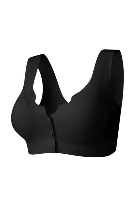 Wireless Bras for Women Seamless Front Closure Bralette Soft Removable Cup Black Plian T-Shirt Ladie Bras Size XL
