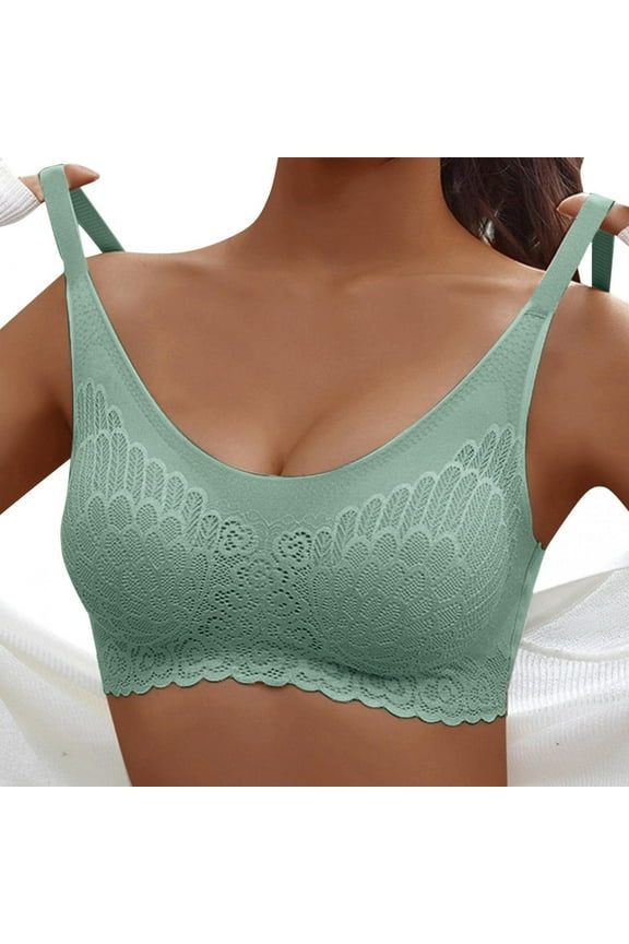 Women Bras Lace Wireless Latex Bra Comfortable Green Plain Bras for Teen