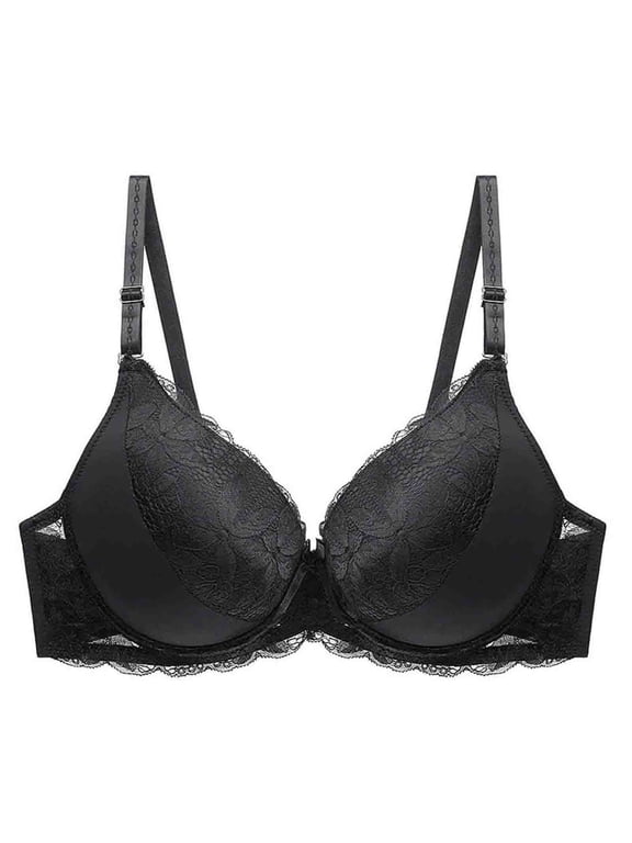 Women Bras Underwire Lace Push up Underwire Soft Plain Black Plunge Womens Lingerie Size 75-90